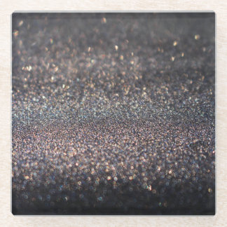 Silver Glitter: Black Bokeh Christmas Glass Coaster