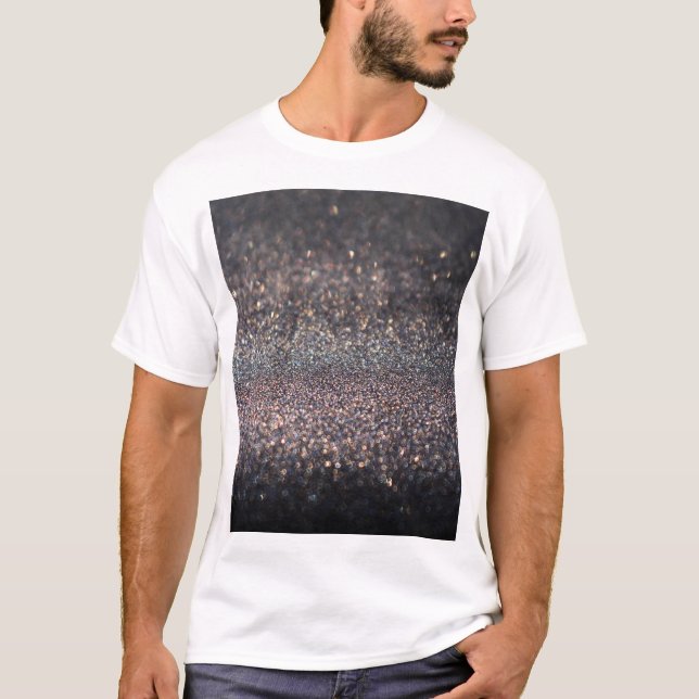 Silver Glitter: Black Bokeh Christmas T-Shirt (Front)