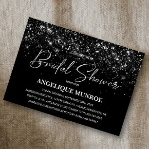 Silver Glitter Black Bridal Shower Invitation