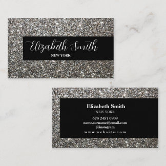 Silver Glitter Black Business Card