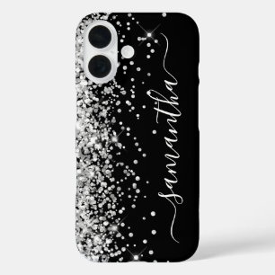 Silver Glitter Black Girly Signature iPhone 16 Case
