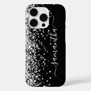 Silver Glitter Black Girly Signature iPhone 16 Pro Case