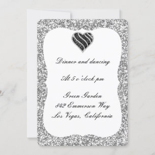 Silver Glitter Black Heart Reception Card