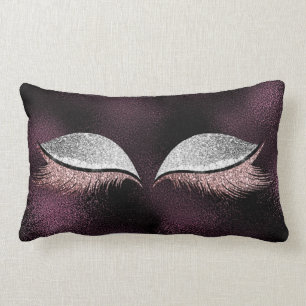 Silver Glitter Black Makeup Lashes Purple Glass Lumbar Cushion