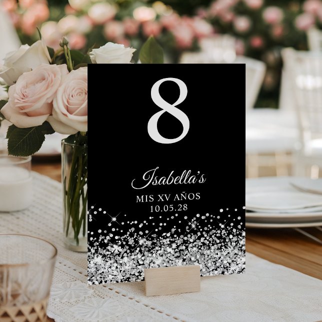 Silver Glitter Black Mis XV Anos Table Number (Silver Glitter Black Mis XV Anos Table Number)
