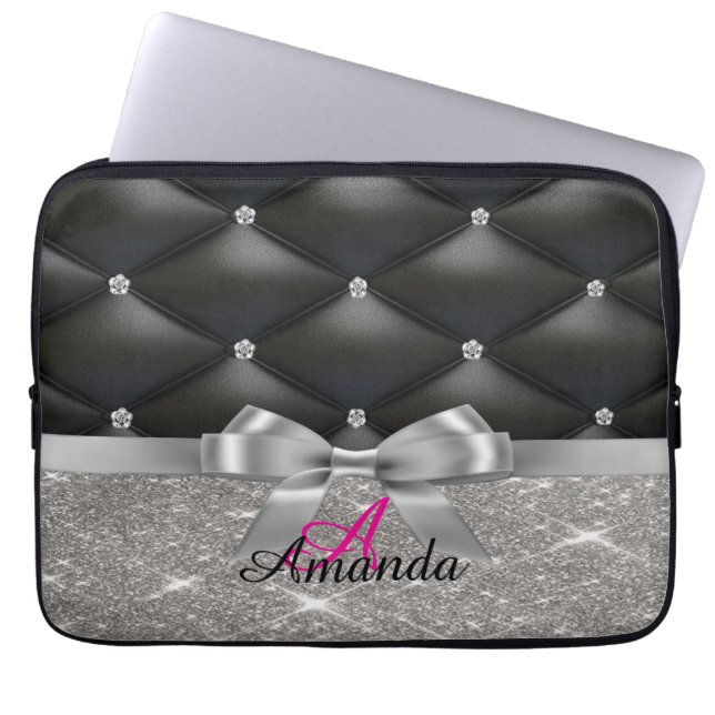 Silver glitter black monogram electronics Bag (Front)