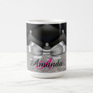 Silver glitter black monogram electronics Bag Coffee Mug