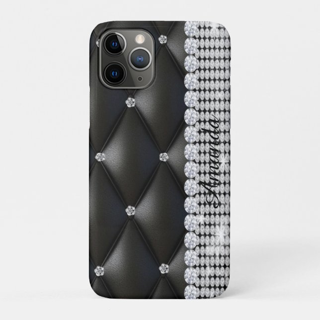 Silver glitter black monogram iPhone / iPad case (Back)