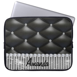silver glitter black monogram laptop case
