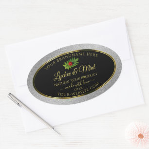 Silver Glitter Black Product Labels Ladybug Leaf