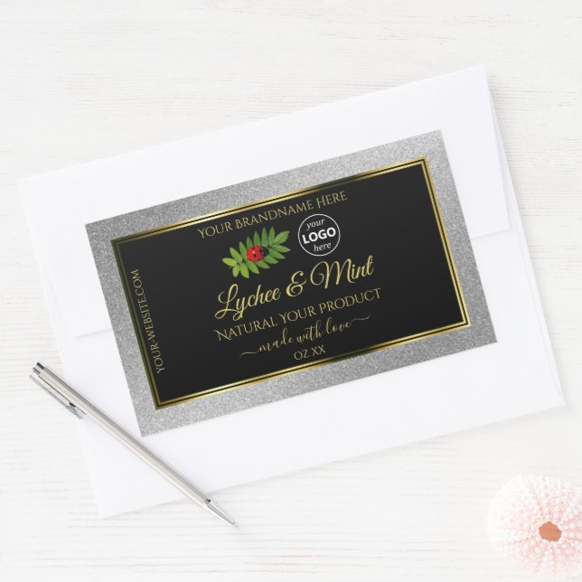 Silver Glitter Black Product Labels Ladybug Logo (Envelope)