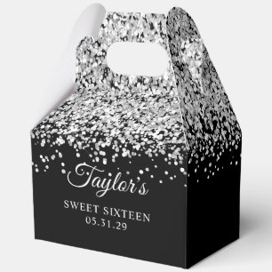 Silver Glitter Black Sweet Sixteen Favour Box