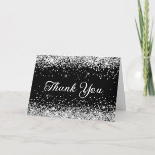 Silver Glitter Black Thank You Card