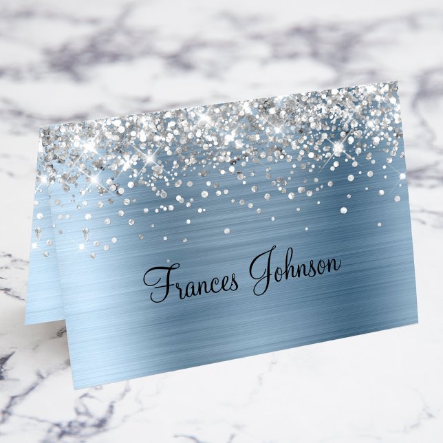 Silver Glitter Blue Foil Name Place Cards (Silver Glitter Blue Foil Name Place Cards)