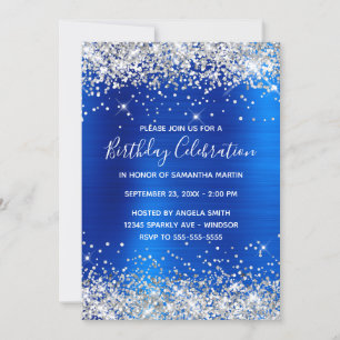Silver Glitter Blue Ombre Birthday Celebration Invitation