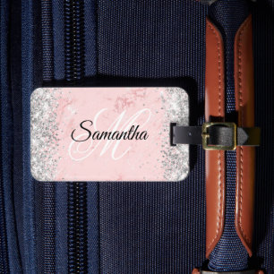 Silver Glitter Blush Pink Marble Luggage Tag