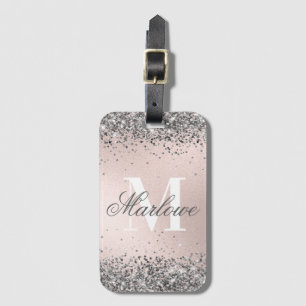 Silver Glitter Blush Pink Personalised Monogram Luggage Tag