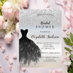 Silver Glitter Bokeh,Black Dress Bridal Shower  Invitation