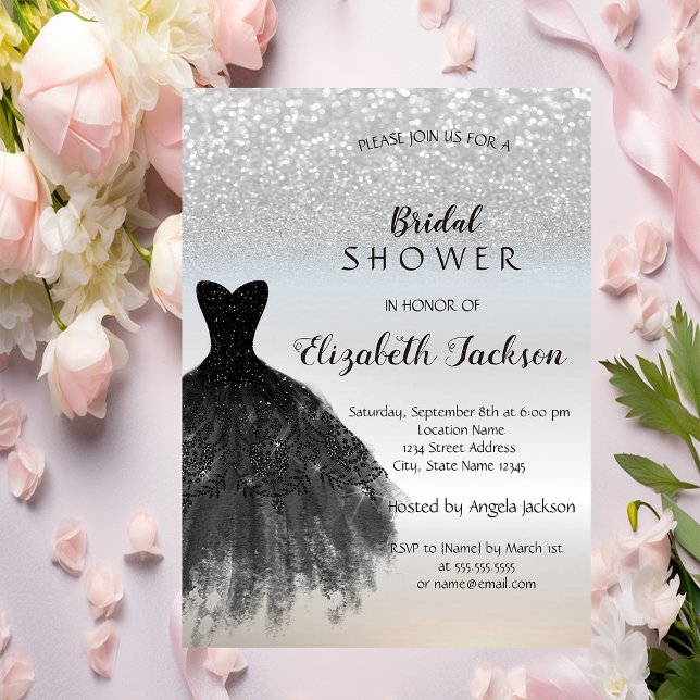 Silver Glitter Bokeh,Black Dress Bridal Shower  Invitation (Creator Uploaded)