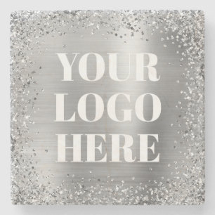 Silver Glitter Border and Foil Logo Stone Coaster