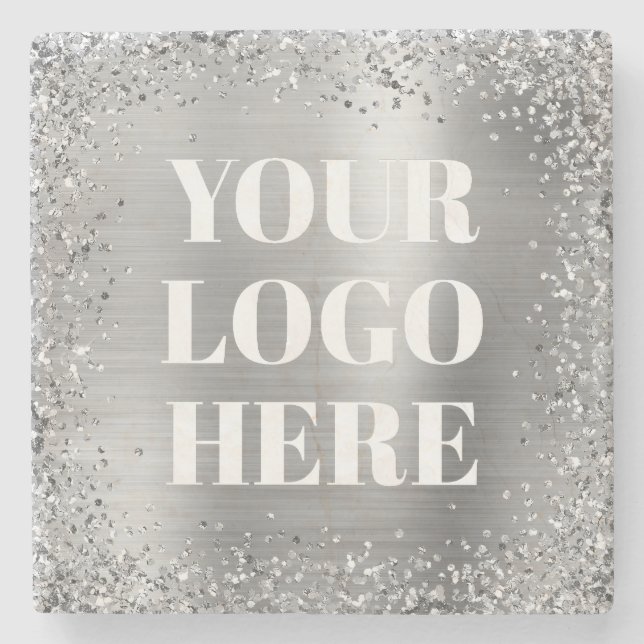 Silver Glitter Border and Foil Logo Stone Coaster (Front)