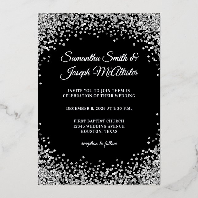 Silver Glitter Border Black Wedding (Front)