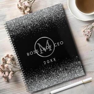 Silver Glitter Boss Lady CEO Monogram Planner