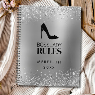Silver Glitter Boss Lady Stiletto Logo Planner