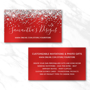 Silver Glitter Bright Red Blur Online Store Business Card