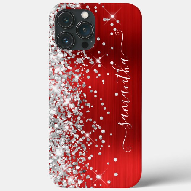 Silver Glitter Bright Red Modern Girly Signature Case-Mate iPhone Case (Back)