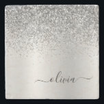 Silver Glitter Brushed Girly Monogram Name Stone Coaster<br><div class="desc">Silver Faux Foil Metallic Sparkle Glitter Brushed Metal Monogram Name Stone Tile. This makes the perfect graduation,  sweet 16 birthday,  wedding,  bridal shower,  anniversary,  baby shower or bachelorette party gift for someone that loves glam luxury and chic styles.</div>