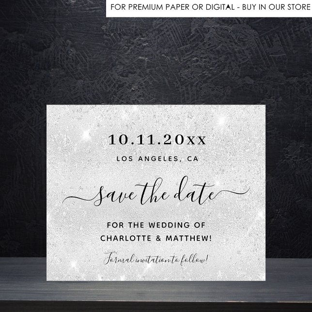 Silver glitter budget wedding save the date flyer (Creator Uploaded)