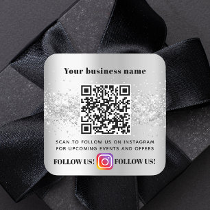Silver glitter business QR code Instagram  Square Sticker