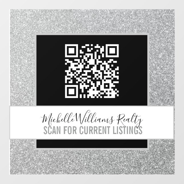 Silver Glitter business QR Code Window Cling (Sheet)