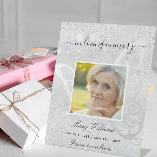 Silver glitter butterfly photo memorial pedestal sign