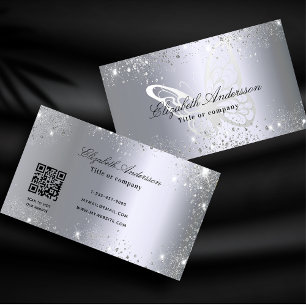 Silver glitter butterfly qr code business card