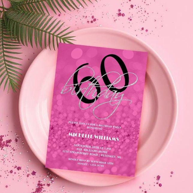 Silver Glitter Calligraphy Birthday Invitation (Creator Uploaded)