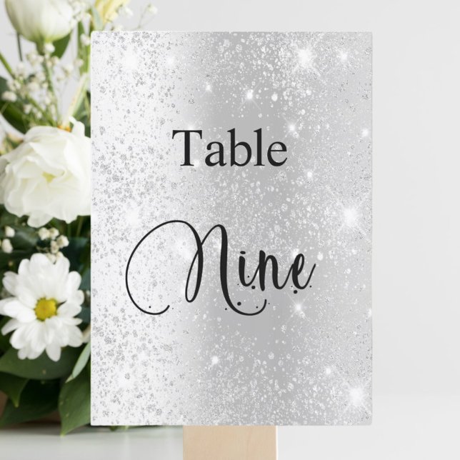 Silver glitter calligraphy table nine 9 card (Creator Uploaded)