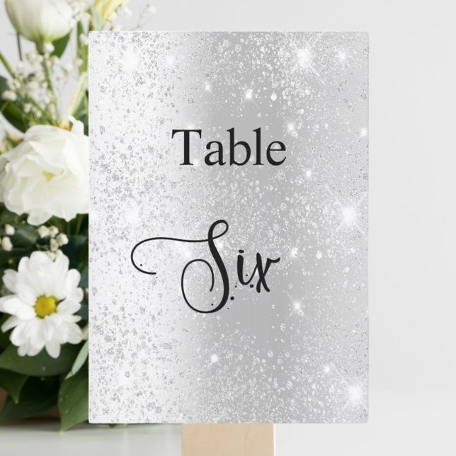 Silver glitter calligraphy table six 6 card (Creator Uploaded)