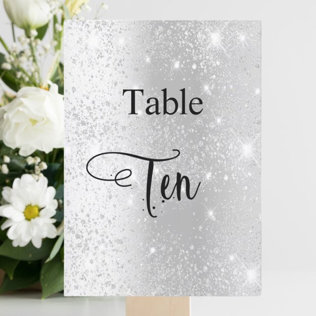 Silver glitter calligraphy table ten 10 card (Creator Uploaded)