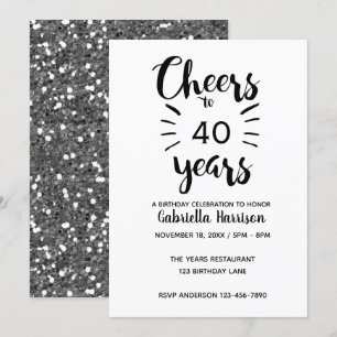 Silver Glitter Cheers to 40th Birthday Invitation