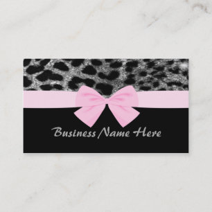 Silver Glitter Cheetah With Bow Business Card