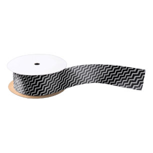 Silver Glitter Chevron Black Pattern Satin Ribbon