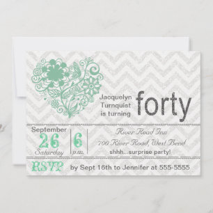 Silver Glitter Chevron Stripe 40th Birthday Invite