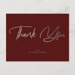 Silver Glitter Chic & Maroon Thank You Custom Postcard