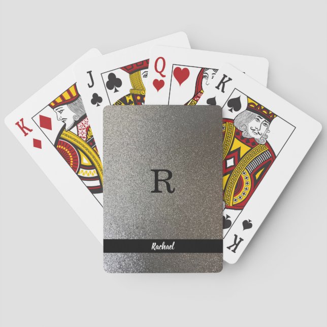 Silver Glitter Chic Monogram & Name V2 Playing Cards (Back)