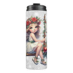 Silver Glitter Christmas Fairy Custom Name Thermal Tumbler