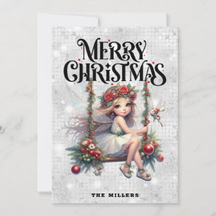 Silver Glitter Christmas Fairy Holiday Card