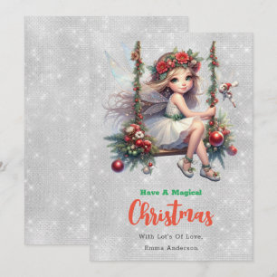 Silver Glitter Christmas Fairy   Holiday Card