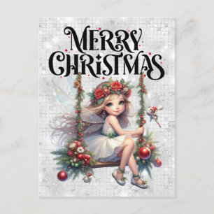 Silver Glitter Christmas Fairy Postcard